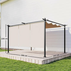 Outsunny Pérgola de Jardín 4x3 m con Techo Retráctil y 3 Laterales Enrollables, Cenador de Jardín Montado en Pared o Independiente, con UPF30+,