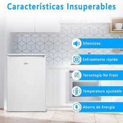 Midea Nevera pequeña 113L con Congelador - Mini frigorífico pequeño para la Habitación/Caravana/Camping - Mini Bar Bajo Consumo - Frigorifico Bajo