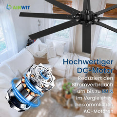 Airwit 183cm Deckenventilator mit Beleuchtung Extra Groß, Verbundholz Outdoor Leise Deckenventilator mit Licht und Fernbedienung, Lampe mit Ventilator