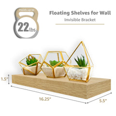 16 Inch Floating Wall Shelves, 3 Pack Farmhouse Hanging Display and Storage Shelves