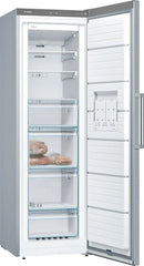 Bosch - Congelador Vertical NoFrost, Serie 4, alto 186 x ancho 60 cm, 242 L, Cajones BigBox para alimentos grandes, Sistema Multiairflow, Acero,