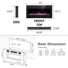 Recessed Electric Fireplace Heater, Wall Mounted 750-1500W Fireplace with Remote Control