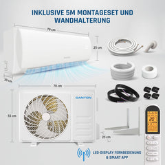Danyon Klimaanlage Split - 12000 BTU - 3,4 kW, Selbstreinigung, leise, Smart Home, Inverter Klimagerät mit Heizfunktion, Splitgerät vorgefüllt mit R32