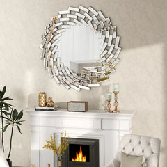 Round Sunburst Wall Mirror, Decorative Accent Mirror for Living Room, Bedroom and Entryway Home Decor