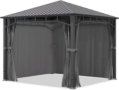 TOOLPORT Gartenpavillon 3x3 m Stahldach Hardtop 4 Seitenteile in Grau, Pfosten 9x9 cm
