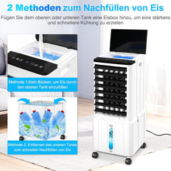 Klimagerät ohne Abluftschlauch, 14L 60W Klimaanlage Mobil mit 12H Timer, 3 Modus, 40dB, 120°Oszillation, Abnehmbare Wassertank, Fernbedienung, Leise