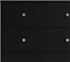 3-Pc Scandinavian Design Engineered Wood Bedroom Furniture Set with 3-Drawer Chest & 6-Drawer Double Dresser & 1-Drawer Nightstand, Pewter Plastic Handles, Smooth Plastic Glides, in Black