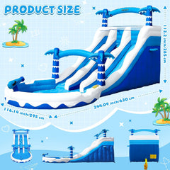 Hüpfburg XXL mit 2 Wasserrutsche für Gewerblichen Erwachsene & Kinder, Aufblasbare Bouncy Castle für Indoor Outdoor mit Gebläse Größe Pool Rutsche