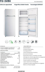INFINITON Frigorifico Dos Puertas FG-A145B, 200 Litros, 143 cm de Altura, Defrost, LED Interior, E, Diseño con Tirador Integrado, Ancho 55 cm,
