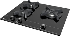 TEKA Placa de Gas Natural 60 cm, 3 Fuegos, Cristal Templado, Mandos Frontales Ergonómicos, Quemador Doble Anillo, Seguridad Termopar, Autoencendido,