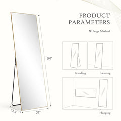 Full Length Mirror with Stand, Aluminum Alloy Frame Full Body Floor Mirror for Bedroom and Cloakroom