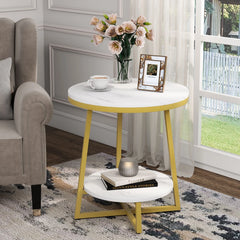 Industrial Round End Table, Small Side Table and Accent Coffee Table for Living Room and Bedroom