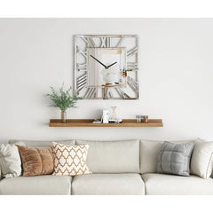 Large Modern Mirrored Wall Clock, Oversized Decorative Hanging Clock for Living Room, Bedroom and Home Decor