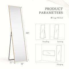 Full Length Mirror with Stand, Aluminum Alloy Frame Full Body Floor Mirror for Bedroom and Cloakroom