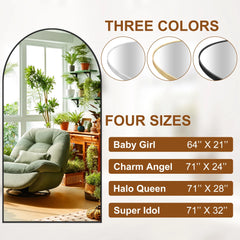 Modern Arched Full Length Floor Mirror, Aluminum Alloy Frame Standing Full Body Mirror