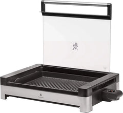 WMF Lono Tischgrill elektrisch mit Glasdeckel, beschichtete Grillplatte, herausnehmbare Auffangschale, spülmaschinenfest, Edelstahl matt, 2200 Watt