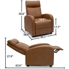 PU Leather Recliner Chair, Single Living Room Sofa Lounge Chair with Reclining Function