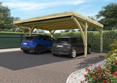 Forest Style - Cochera Doble Victor Modern 30,9 m² (6,02 x 5,11 x 2,52 m) – Madera de Pino Tratada – Techo de Policarbonato – Aparcamiento Cubierto