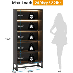 70.87 Inch Tall 5-Tier Bookcase, Large Bookshelf with 31.5 Inch Wide Storage