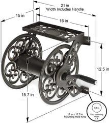 Steel Decorative Wall-Mount Garden Hose Reel, Bronze Outdoor Hose Storage Holder