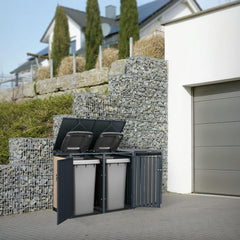 ML-Design Mülltonnenbox 3er 3 Tonnen 240L 200x80x116,3cm Anthrazit-Holzoptik, Stahl wetterfest/abschließbar Mülltonnenverkleidung Klappdeckel/3 Türen,