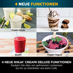 Ninja CREAMi Deluxe Eis-und Eisgetränkmaschine mit 2 Bechern, 10 Funktionen, macht Eiscreme, Gelato, Sorbet, Frozen Yoghurt, Milchshakes, Slushi &