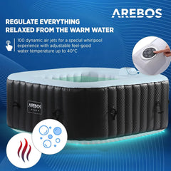 Arebos Whirlpool | 154 x 154 cm | mit LED-Beleuchtung | aufblasbar | quadratisch | In- & Outdoor | 4 Personen | 100 Massagedüsen | mit Heizung | 600 L