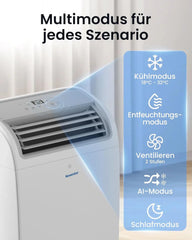 Newentor mobile Klimaanlage 14000 BTU, Klimaanlage mobil mit Abluftschlauch für Räume bis 50m2, kühlen/entfeuchten/ventilieren mit Fernbedienung