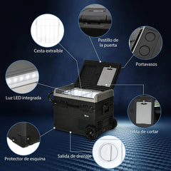 Outsunny Nevera Compresor Portátil 60L Nevera Portátil Eléctrica para Coche Congelador CC 12V/24V hasta -20°C con Pantalla LED Táctil Asa Retráctil