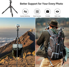 71" Foldable Aluminum Camera Tripod and Monopod, Adjustable Photography Tripod Stand for Cameras and Video