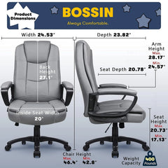 Big and Tall Executive Office Chair, High Back Ergonomic Leather Chair, 400 lb Capacity
