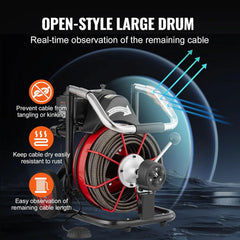 550W Drain Cleaning Machine, 100-Ft. x 1/2-Inch Sewer Snake Auger with 8 Cutters, Wheels and Foot Switch, for 2-4-Inch Pipes