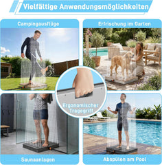 UISEBRT Gartendusche Außendusche aus WPC und Aluminium - Mobile Bodendusche Solardusche Campingdusche - Fontänenhöhe bis 4m einstellbar - für Pool