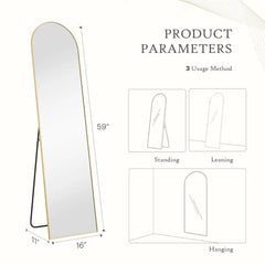 Full Length Mirror with Stand, Aluminum Alloy Frame Full Body Floor Mirror for Bedroom and Cloakroom