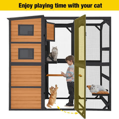 Aivituvin Large Cat Catio, 4 Tiers, Weatherproof Roof, 70"H x 77"L