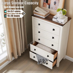 48 Inch Tall Farmhouse Wood Dresser, 5 Drawer Chest of Drawers for Bedroom