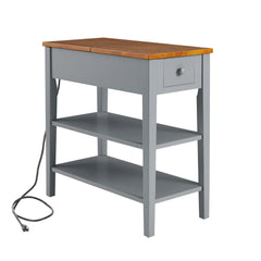 Narrow 2-Tone End Table with USB Charging Ports, Small Space Side Table