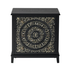 Farmhouse Fully Assembled Nightstand with 2 Drawers, Flower Motif End Table for Small Spaces