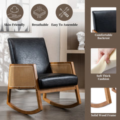 Upholstered Tall Back Rocking Chair, Smooth Gliding Accent Armchair for Comfortable Living Room Seating