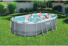 Bestway Power Steel Frame Pool Set, oval, grau, 424 x 250 x 100 cm