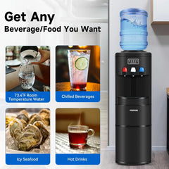 3-in-1 Hot & Cold Water Cooler with Built-in Ice Maker – Top Loading for 3-5 Gallon Bottles, Child Safety Lock, Black