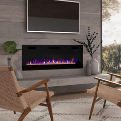 30-72 Inch Ultra-Thin Electric Fireplace, Linear Recessed Wall Mounted Fireplace with Remote Control