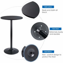 Round Bistro Pub Table, Bar Height Cocktail Table with Metal Base and MDF Top, 23.8 Inch