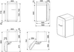 Smeg, FAB5LDPB6 Minibar Kühlschrank, Vintage, eine Tür, 34 l, Scharniere links, statische Kälte, 2 verstellbare Einlegeböden, Flaschenhalter und LED-