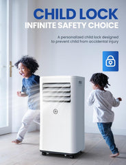 9000 BTU Aire Acondicionado Portátil, 4 en 1: Refrigeración, Ventilador, Deshumidificador y Modo Sueño, Silencioso, con Mando, Temporizador 24h y Kit