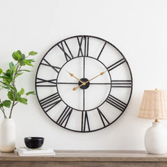 Modern Round Metal Wall Clock, Decorative Circular Hanging Clock for Living Room, Bedroom and Office