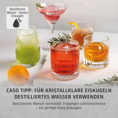 CASO IceBall Pro Eiskugelbereiter mit Kompressor - Kristallklare Eiskugeln 50-55 mm, 2 Kugeln/Stunde, 1,3 l Wassertank, Selbstreinigung, LED-Anzeige,
