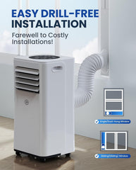 9000 BTU Aire Acondicionado Portátil, 4 en 1: Refrigeración, Ventilador, Deshumidificador y Modo Sueño, Silencioso, con Mando, Temporizador 24h y Kit