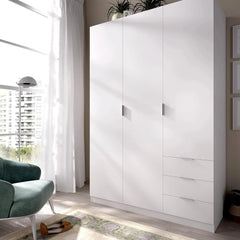 DEKIT GRUPO RIMOBEL Armario Ropero 3 Puertas Y 3 Cajones - Blanco - 121X184X52 Cm