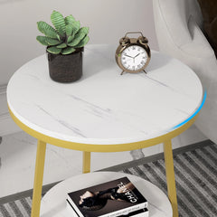Industrial Round End Table, Small Side Table and Accent Coffee Table for Living Room and Bedroom